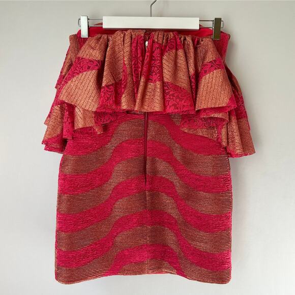 NWT RAISA VANESSA Metallic Lace Off The Shoulder Ruffled Minidress, FR38/US6 - Picture 5 of 9